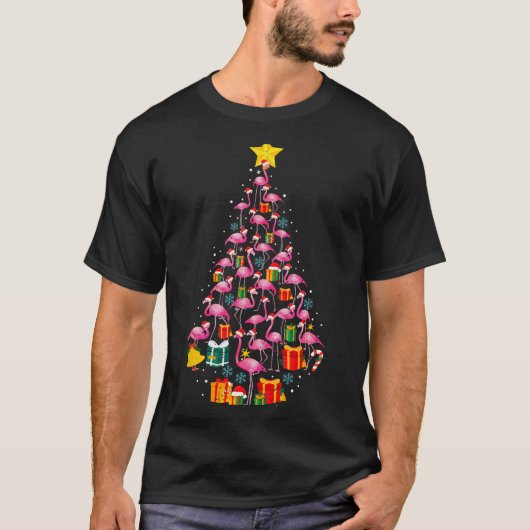 Nk Flamingo Santa Merry Christmas Tree Lights Wome Tシャツ (正面)