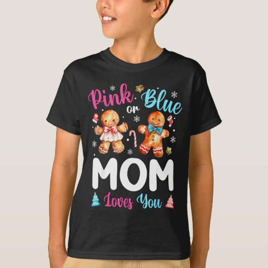 Nk Or Blue Mom Loves You Gender Reveal Christmas  Tシャツ (正面)
