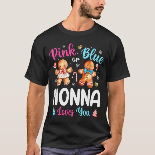 Nk Or Blue Nonna Loves You Gender Reveal Christmas Tシャツ (正面)