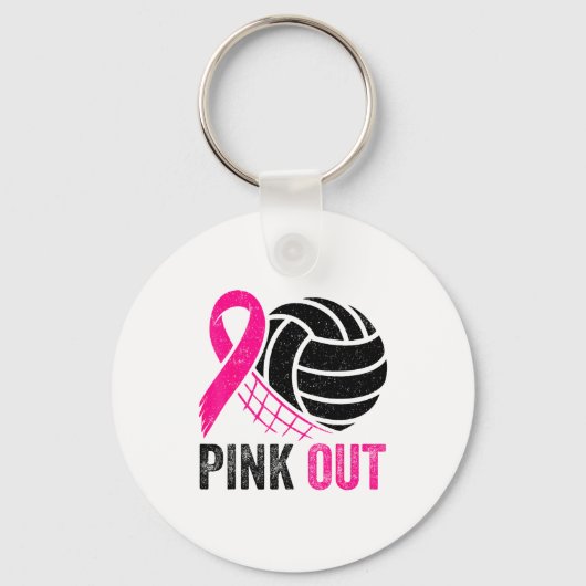 Nk Out Volleyball Breast Cancer Awareness Nk Ribbo キーホルダー (正面)
