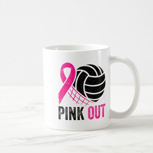 Nk Out Volleyball Breast Cancer Awareness Nk Ribbo コーヒーマグカップ (右)