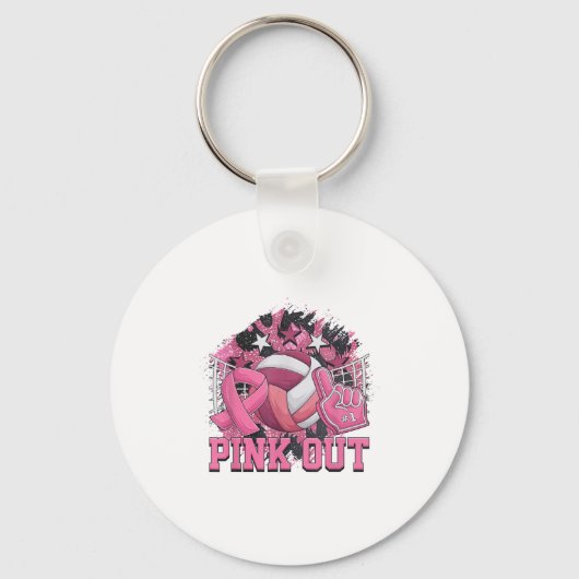 Nk Out Volleyball Ribbon Breast Cancer Awareness キーホルダー (正面)