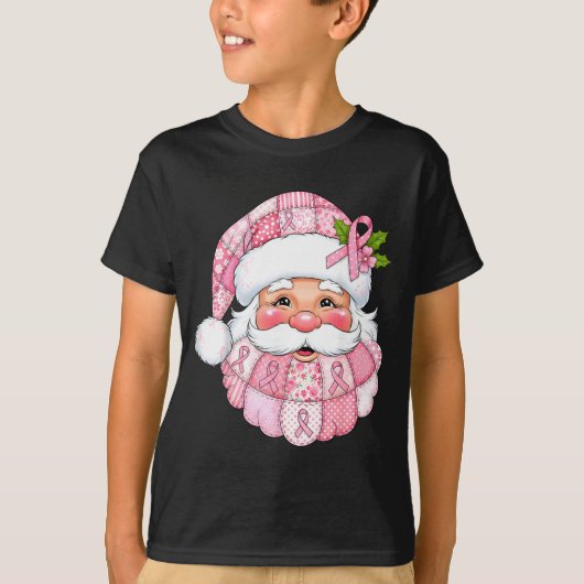 Nk Patchwork Santa Breast Cancer Awareness Christm Tシャツ (正面)