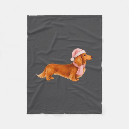 Nk Santa Red Long Haired Dachshund Christmas フリースブランケット (正面)