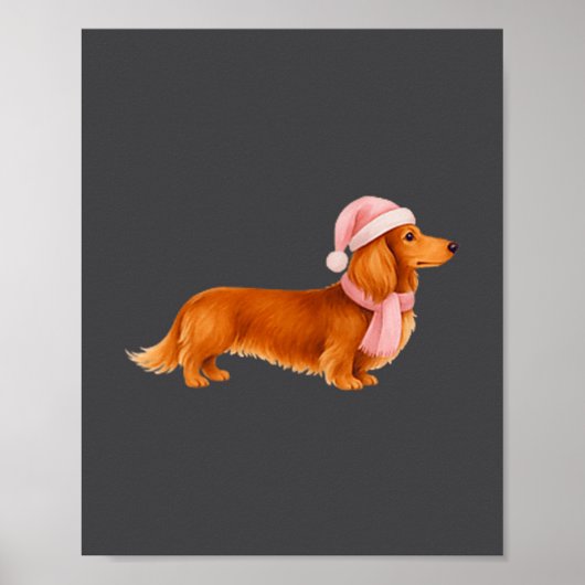 Nk Santa Red Long Haired Dachshund Christmas  ポスター (正面)