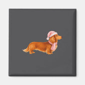 Nk Santa Red Long Haired Dachshund Christmas  マグネット (正面)