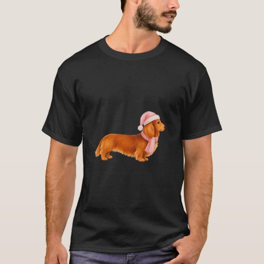 Nk Santa Red Long Haired Dachshund Christmas  Tシャツ (正面)