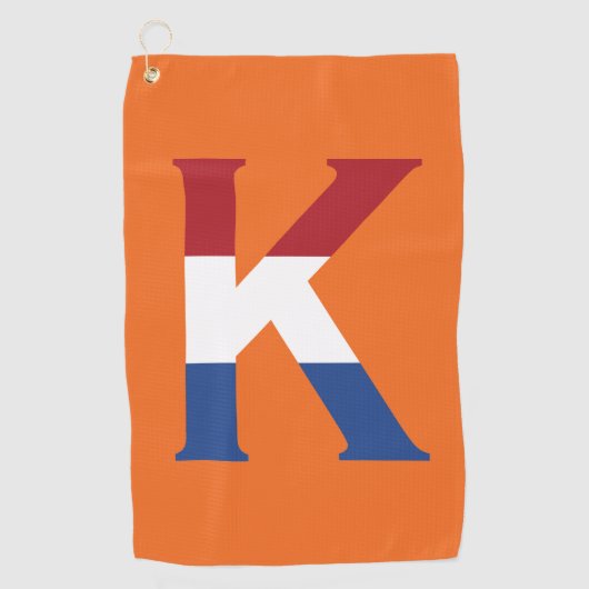 NLDフラグのKモノグラムがオンまたはgtcntにオーバーレイ ゴルフタオル (正面)