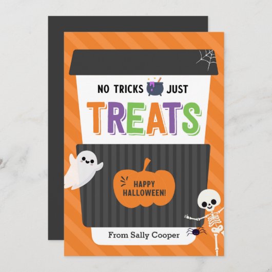 Noトリックハロウィーンコーヒーギフトカードホルダー 招待状 (正面/裏面)