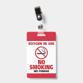 No喫煙 – 使用中の酸素 – No Fumar バッジ (正面 （クリップ付）)