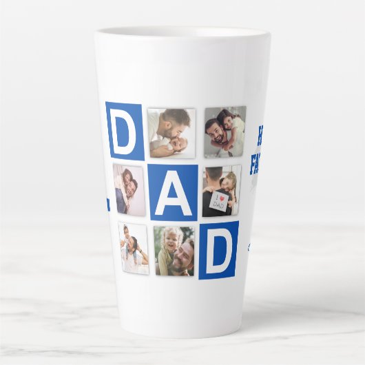 No.1パパ6フォトコラージュHappy Father's Day Blue カフェラテマグ (正面)