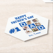 No.1パパ6フォトコラージュHappy Father's Day Blue ペーパーコースター (アングル)