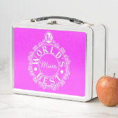 No.1世界のムーム最高のエンブレムホワイトクラシックオンピンク メタルランチボックス (インサイチュ)