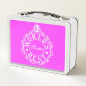 No.1世界のムーム最高のエンブレムホワイトクラシックオンピンク メタルランチボックス (裏面)