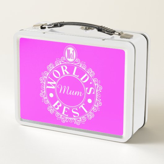 No.1世界のムーム最高のエンブレムホワイトクラシックオンピンク メタルランチボックス (裏面)