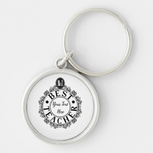 No.1先生ブラックラインデザインタイポグラフィ キーホルダー (正面)