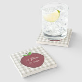 No.1先生レッドアップルドリンクコースター ストーンコースター (横)