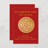 No.10を結婚するモダンな金ゴールドの倍の幸福 セーブザデート (正面/裏面)