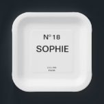No 18 French Chic 18th Birthday Party ペーパープレート<br><div class="desc">Add a touch of chic French-inspired elegance to an unforgettable celebration with these Chic French No. 18 Birthday Party Plates. Designed with a stylish “No. 18” lettering and personalized with a custom name, Est. year and location, these paper plates elevate any 18th birthday party table setting with a sophisticated, fashion-forward...</div>