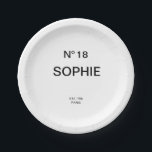 No 18 French Chic 18th Birthday Party ペーパープレート<br><div class="desc">Add a touch of chic French-inspired elegance to an unforgettable celebration with these Chic French No. 18 Birthday Party Plates. Designed with a stylish “No. 18” lettering and personalized with a custom name, Est. year and location, these paper plates elevate any 18th birthday party table setting with a sophisticated, fashion-forward...</div>