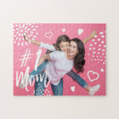 No.1 Momの写真、ハート、ドットパターン ジグソーパズル (横)