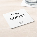 No 30 French Chic 30th Birthday Party スクエアペーパーコースター<br><div class="desc">Add a touch of chic French-inspired elegance to an unforgettable celebration with these Chic French No. 30 Birthday Party Paper Coasters. Designed with a stylish “No. 30” lettering and personalized with a custom name, Est. year and location, these paper coasters elevate any 30th birthday party bar or table setting with...</div>