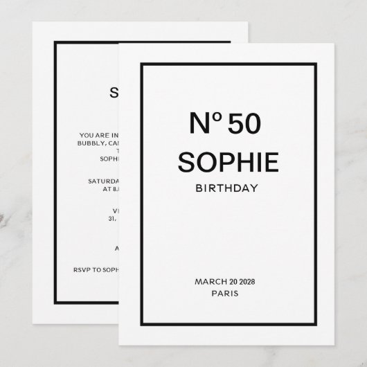 No 50 French Chic 50th Birthday Party 招待状 (正面/裏面)