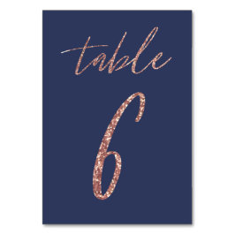 No. 6 - グラマラス グリッター ローズゴールドとブルーのウェディング テーブルナンバー