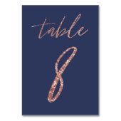 No. 8 - ゴージャス グリッター ローズゴールドと青のウェディング テーブルナンバー (裏面)