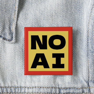 NO AI 太字テキスト モダン タイポグラフィー イエロー ブラック 缶バッジ