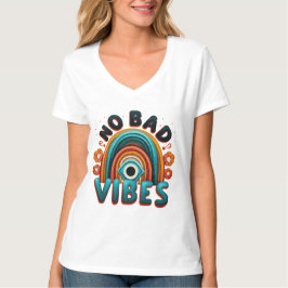 No Bad Vibes. レトロ・レインボー＆アイ デザインTシャツ Tシャツ