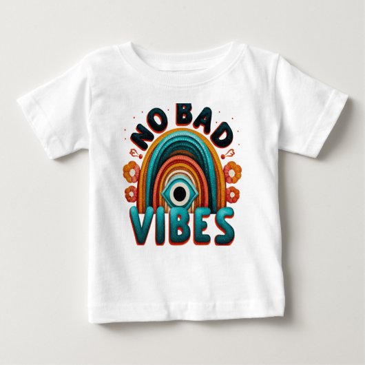 No Bad Vibes. Retro Rainbow and Eye Desig T-Shirt ベビーTシャツ (正面)