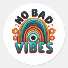 No Bad Vibes. Retro Rainbow and Eye Desig T-Shirt ラウンドシール