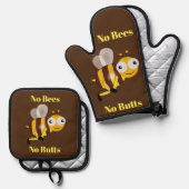 No Bees Noお尻オーブンミットとポットホルダー 鍋つかみ&鍋敷きセット (正面/裏面)