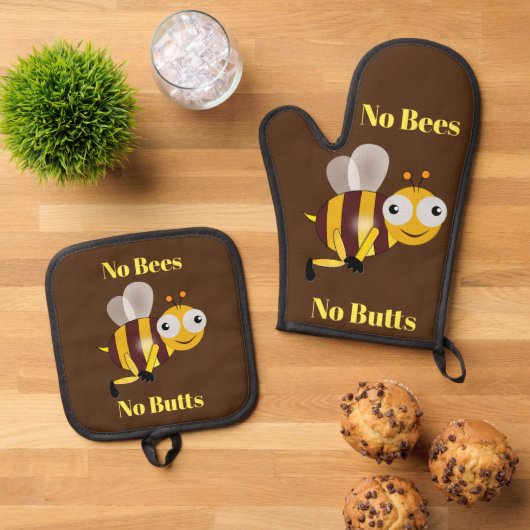 No Bees Noお尻オーブンミットとポットホルダー 鍋つかみ&鍋敷きセット (トップダウン)
