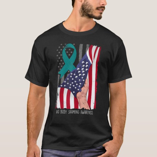 No Body Shaming Shirt Awareness American Flag Teal Tシャツ (正面)