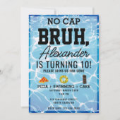 No Cap Bruh、ボーイ10代の若者誕生日ピザプール 招待状 (正面)