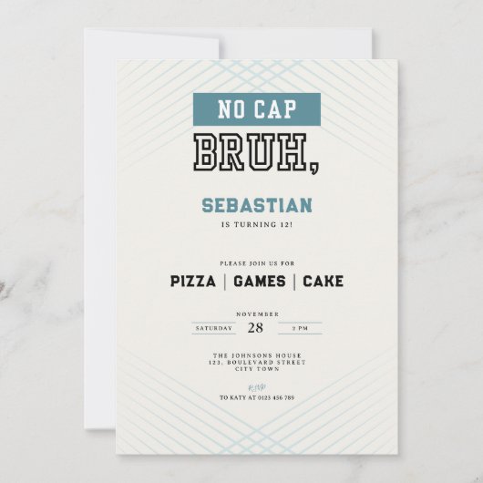 No Cap Bruh 12th Birthday Pizza Games Cake  招待状 (正面)