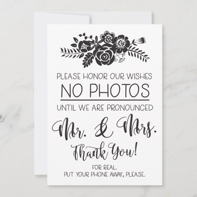 No Cell Phone Photos 結婚 Ceremony Sign Card (正面)