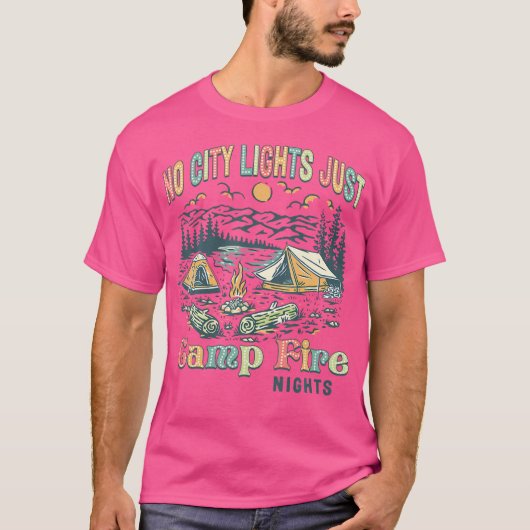 No City Lights Just Camp Fire Nights Women Ret Tシャツ (正面)