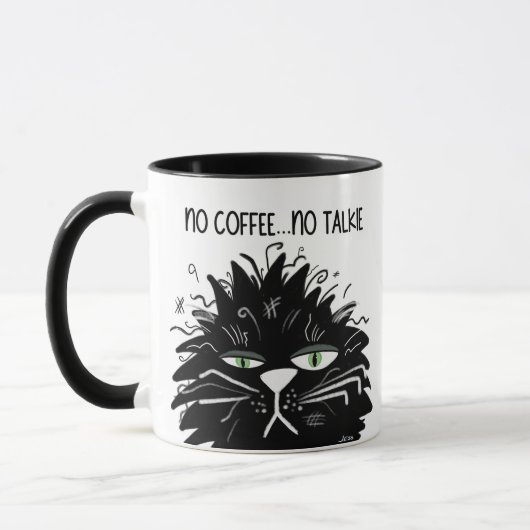 No Coffee Noトーキー疲れた黒い不機嫌猫おもしろい マグカップ (左)