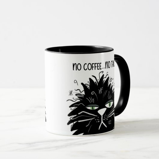 No Coffee Noトーキー疲れた黒い不機嫌猫おもしろい マグカップ (正面右)