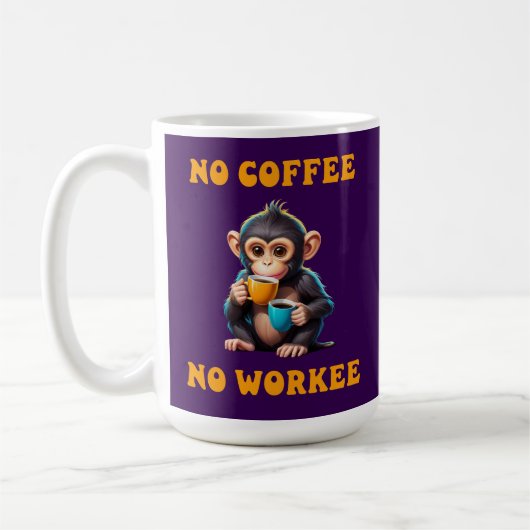 No Coffee No Workee Monkey Art コーヒーマグカップ (左)