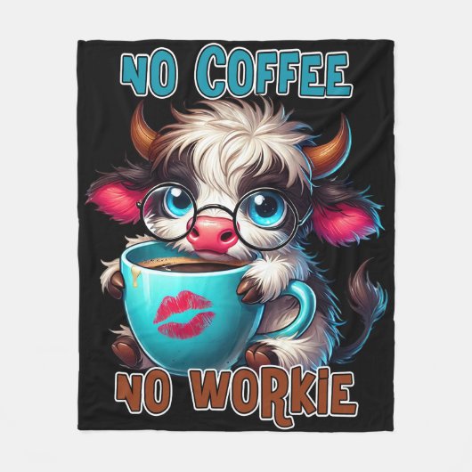 No Coffee No Workie  フリースブランケット (正面)