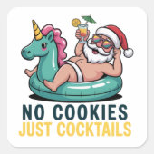 No Cookie Just Cocktails Santa Summer Christmas スクエアシール (正面)