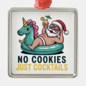 No Cookie Just Cocktails Santa Summer Christmas メタルオーナメント (正面)
