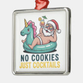 No Cookie Just Cocktails Santa Summer Christmas メタルオーナメント (左)