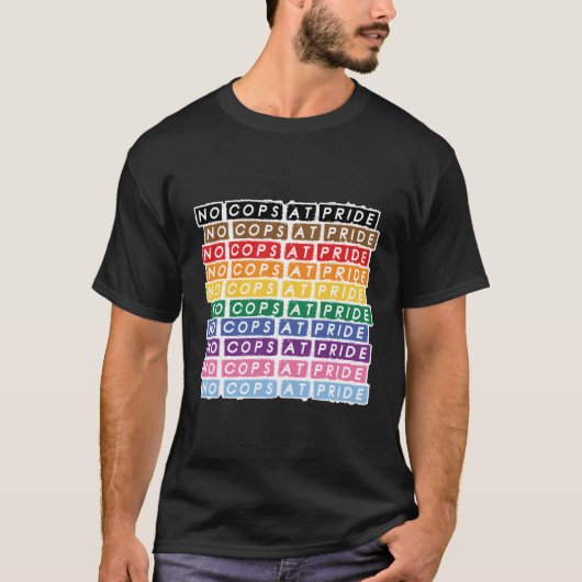 No Cops AtプライドLgbtqインクルーシブ虹フラッグスタット Tシャツ (正面)