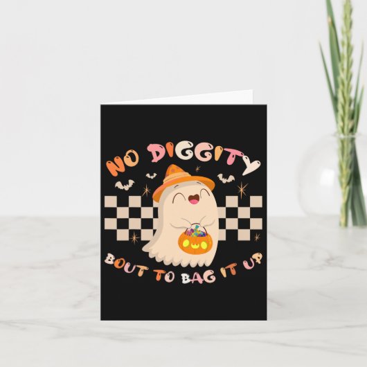 No Digityのバッグを行う可愛い幽霊ハロウィーン カード (正面)