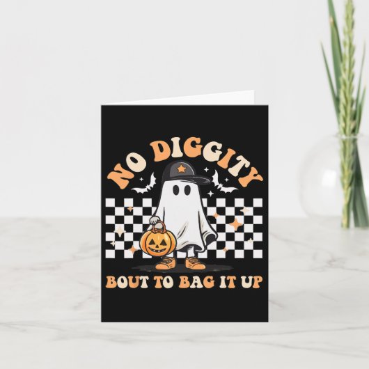 No Digityのバッグを行う可愛い幽霊ハロウィーン カード (正面)